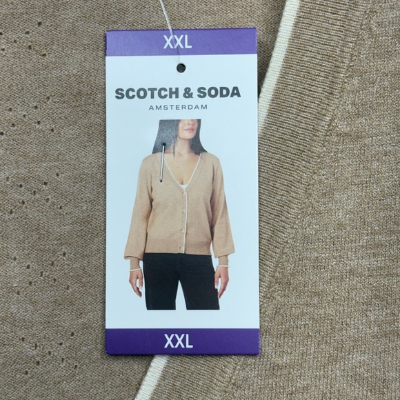 Scotch Soda Amsterdam Women's Beige Cardigan V Neck Button‎ Front Knit Size XXL - Picture 12 of 17